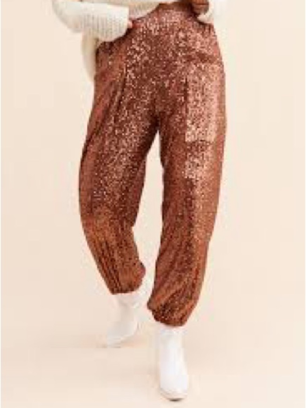 Free People Rose Gold Sequin Jogger Pants